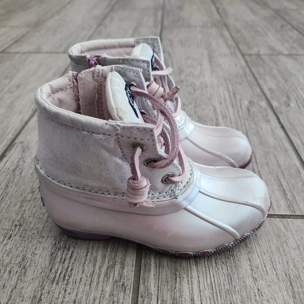Sperry Saltwater duck boots blush pink little girls 8M